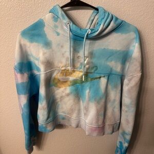 Nike Blue Tie-Dye Hoodie with Gold Logo